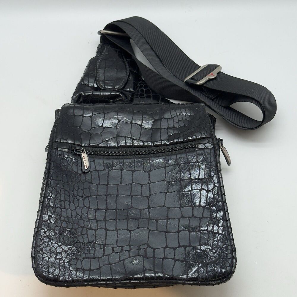 Travelon Expanding Organizer Bag Sling Pack Black Vegan Travel Purse Passport